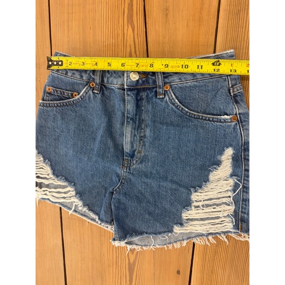 Topshop Denim Jean Shorts Blue Distressed Ripped High Waisted Womens Size 4 - Picture 5 of 6
